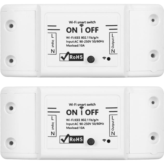 2 Stuks Mini Slimme WiFi Schakelaar Spraakbesturing Timerfunctie Draadloze Afstandsbediening Schakelaar AC90‑250V white