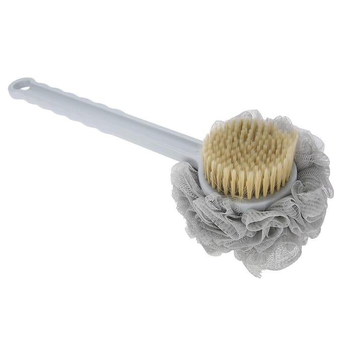Zachte Badborstel Lange Steel Douche Exfoliërende Borstel Bad Spons Rugschrobber Grijs gray