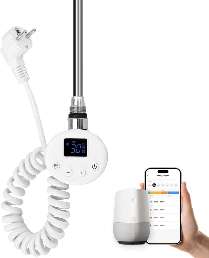 Verwarmingselement Badkamer - Handdoekwarmer Element - Badkamer Verwarmen - Slimme Wifi Besturing - 900 W - Wit