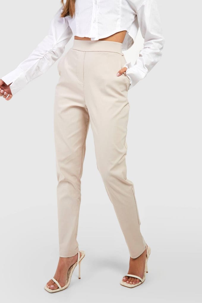 boohoo Dames Super Stretch Tapered Tailored Trouser | Steen | Maat: 38