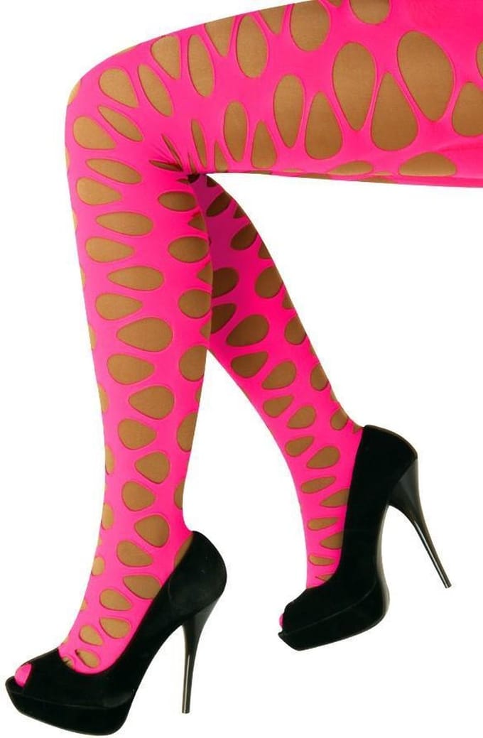 Dames panty grote gaten pink
