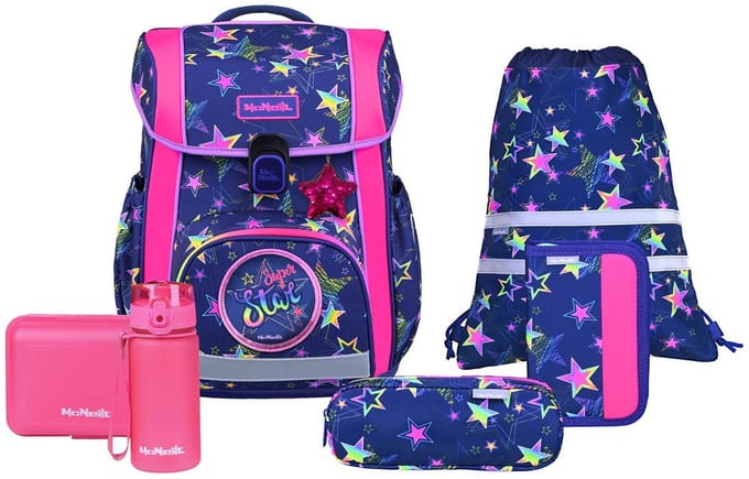 McNeill schooltas Bravo Schoolbag Set 9-delig Stars paars