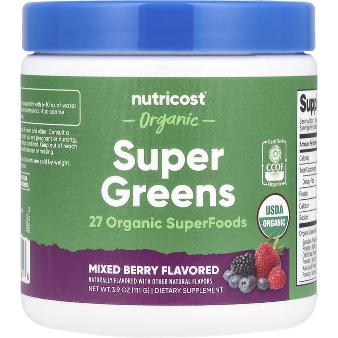 Nutricost, Biologische Super Greens, Gemengde Bessen, 3,9 oz (111 gr)
