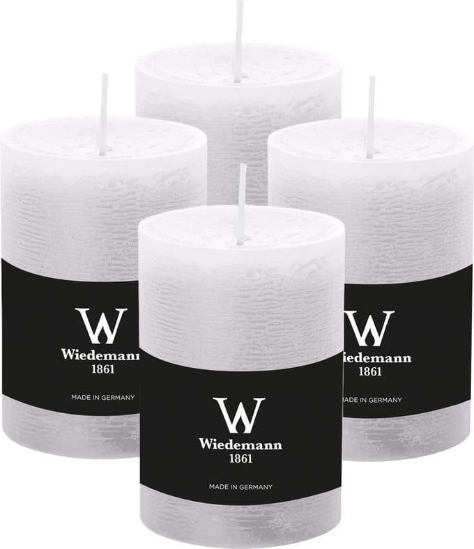 Wiedemann Cilinderkaars/stompkaars - 4x - rustieke kaars - wit - 7 x 10 cm - 43 branduren