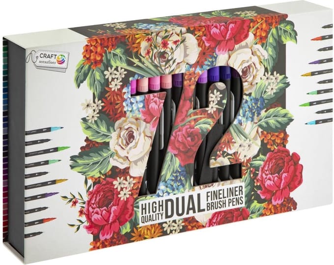 Luxe Fineliners/Brush Pens - Set - 72 stuks - Brush & Fine Liner Tip - Cadeaudoos - Craft Sensations - Hobby