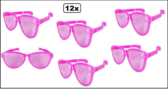 12x Jumbo bril pink - themafeest party fun Mega bril