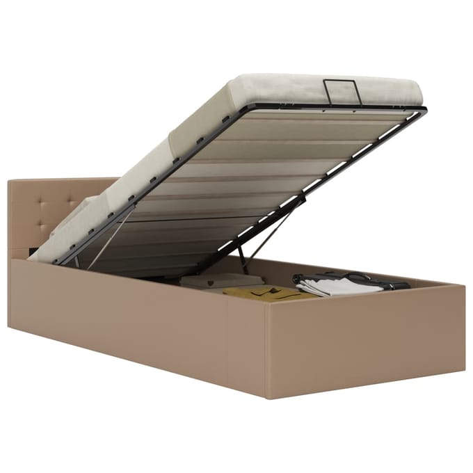 vidaXL - Bedfram - met - opslag - hydraulisch - kunstleer - cappuccino - 100x200 - cm