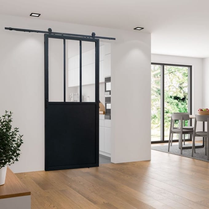 Schulte complete glazen schuifdeur - 77x206 cm - veiligheidsglas - dekor industrieel - zwart