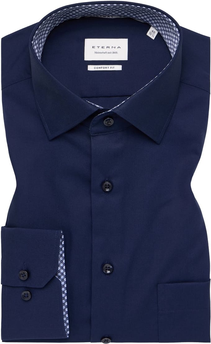 ETERNA comfort fit overhemd - popeline - donkerblauw - Strijkvrij - Boordmaat: 47