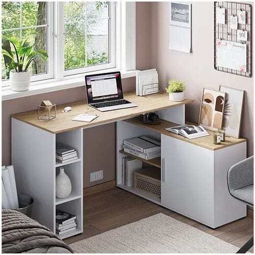 Vicco Rudy Hoekbureau – 135 x 110 cm met planken Wit/Kunstnijverheid