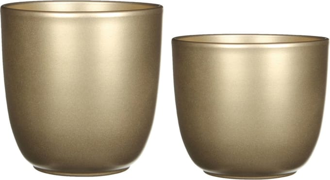 Mica - Plantenpot/bloempot - 2x stuks - keramiek - goud - D17/22 cm