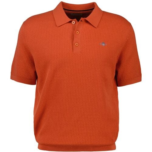 Gant Trui Textured Cotton Short Sleeve Polo Pullover Deep Orange / male