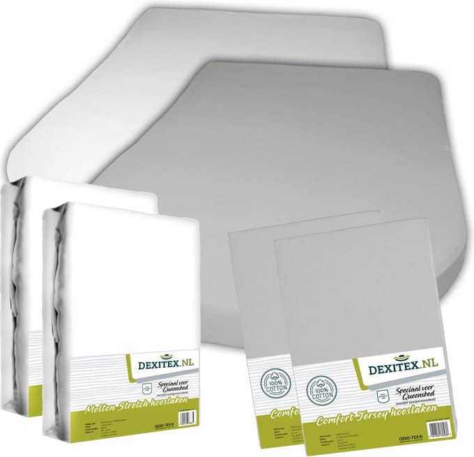 Dexitex 2 x jersey hoeslaken Licht grijs & 2 x molton pakket Queensbed/Eilandbed