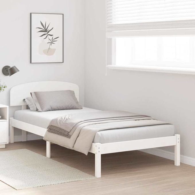 vidaXL - Bedframe - met - hoofdeinde - Wit - 100 - x - 200 - cm - Massief - grenenhout