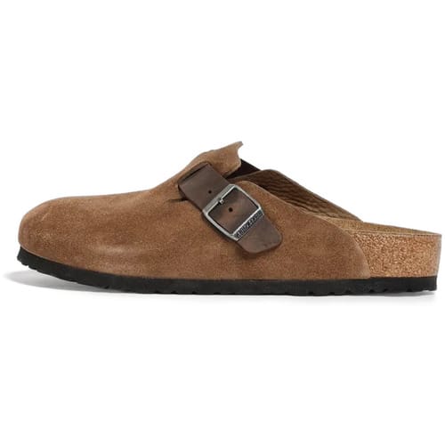 Klompen BIRKENSTOCK Boston Mixed Leather Narrow Dark Tea