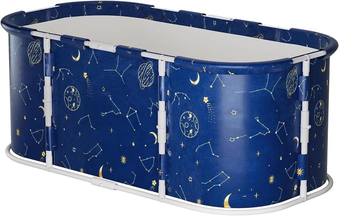 Opvouwbare badkuip - Draagbaar bad - Ontspanning thuis - Met metalen frame - 120 cm lang - Blauw