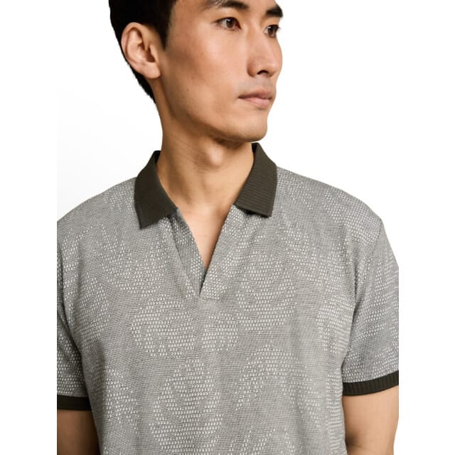 Tom Tailor - Jacquard poloshirt met patroon - Maat M - green leaf jacquard design