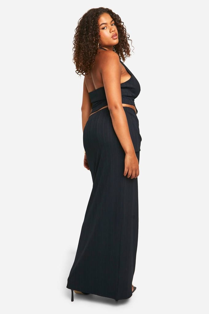 boohoo Dames Plus Twist Front Top & Rok Co-ord | Zwart | Maat: 56