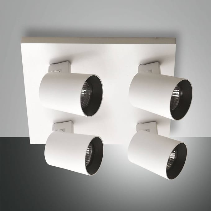 Fabas Luce Modo spot, 4-lamps, wit, decoratieve ringen, GU10, aluminium