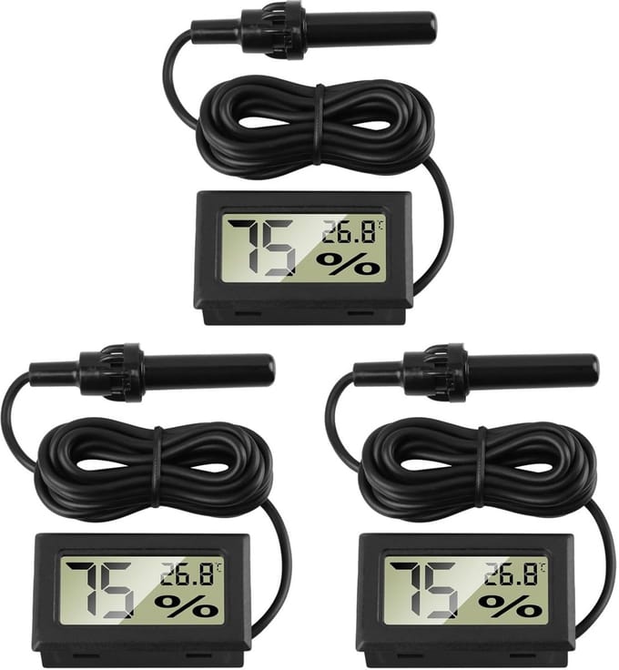 Set van 3 Digitale Thermometer en Hygrometer met Externe Sensor voor Binnen en Aquarium
