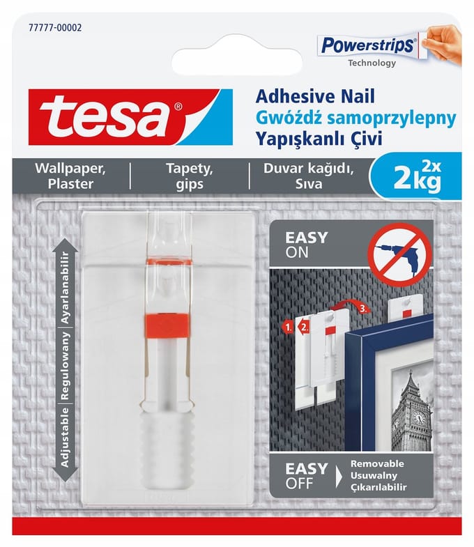 Tesa Serie - Verstelbare Zelfklevende Nagel - 2 kg - Powerstrips Techniek - Herbruikbaar