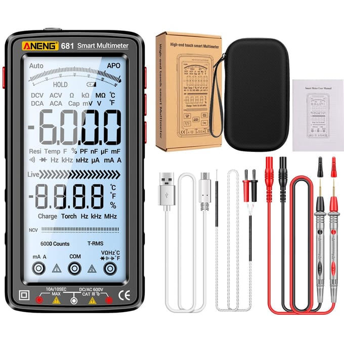 ANENG 681 6000 tellingen digitale multimeter Smart Anti-burn oplaadbare universele meter NCV-tester zwart