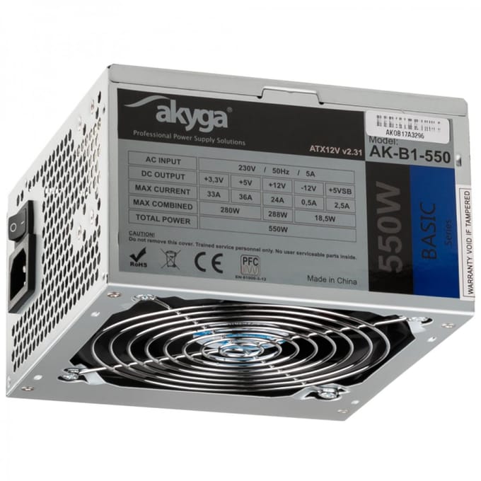 Akyga Atx-Voeding 550W Ak-B1-550 Voor Pc Met 3 Sata-Ventilatoren En 12 Cm Pci-E-Component