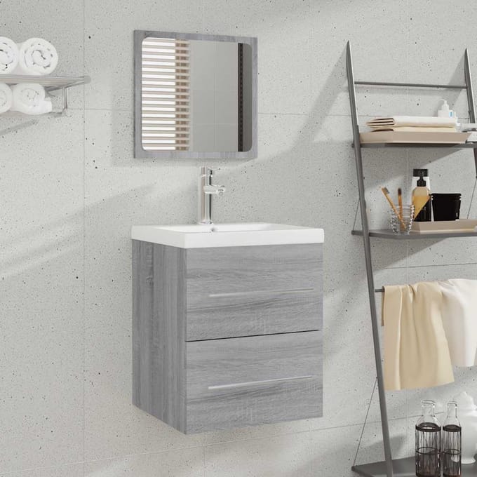 vidaXL - Badkamerkast - met - spiegel - 41x38,5x48 - grijs - sonoma - eikenkleurig