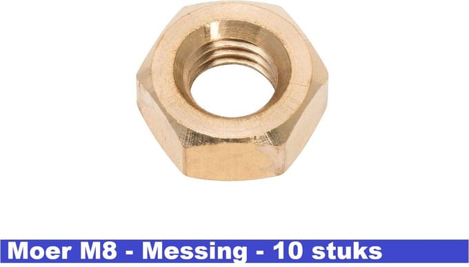 MOER M8 - MESSING - 10 STUKS - ZESKANTMOER - WURTH - DUITSE KWALITEIT - DIN 934 / ISO 4032