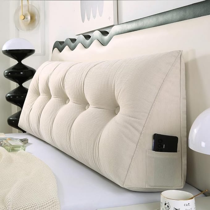 Hoofdbordkussen - Leeskussen Bed - Zitten in Bed - Met Opbergvakken - 100 cm Breed - Wit