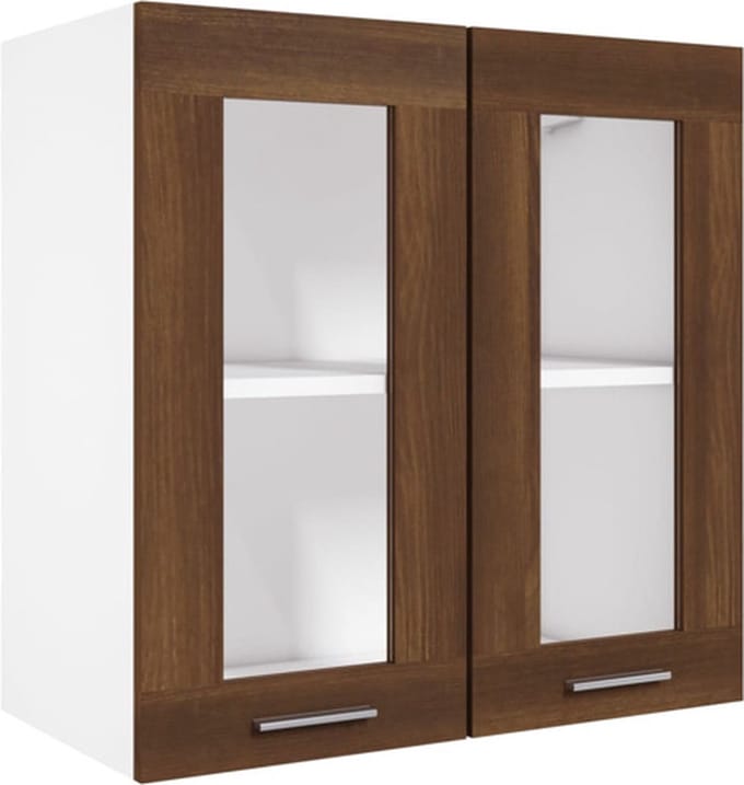 vidaXL - Vitrinekast - hangend - Lyon - 60x31x60 - cm - bewerkt - hout - bruin - eikenkleur