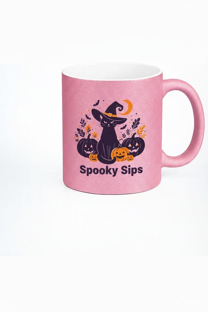 Spooky Sips Halloween Mok - Kat met Heksenhoed en Pompoenen
