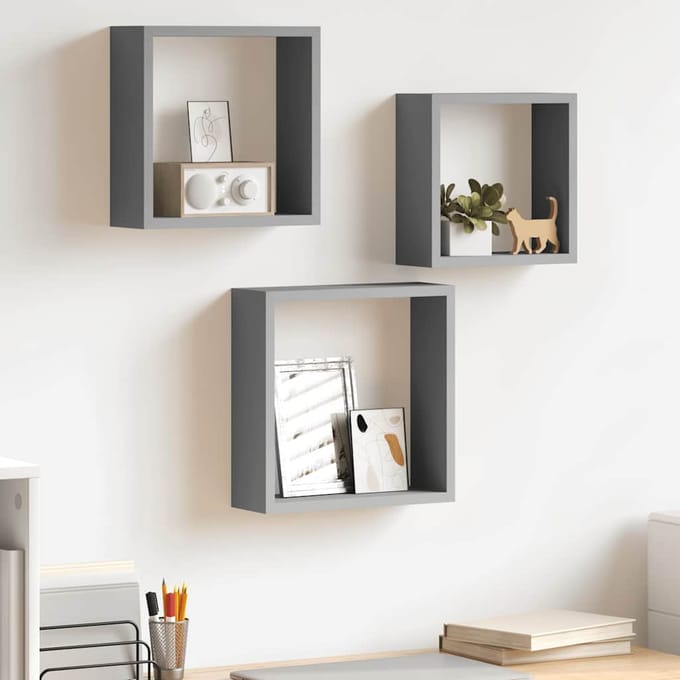 vidaXL - Wandschappen - kubus - 3 - st - MDF - grijs