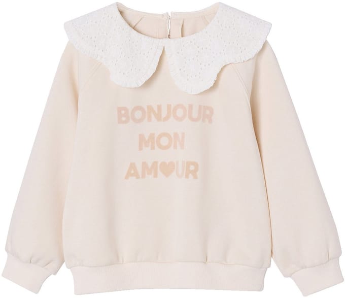Vertbaudet Sweater - meisjes - kraag van Engels - borduurwerk - fluwelen boodschap