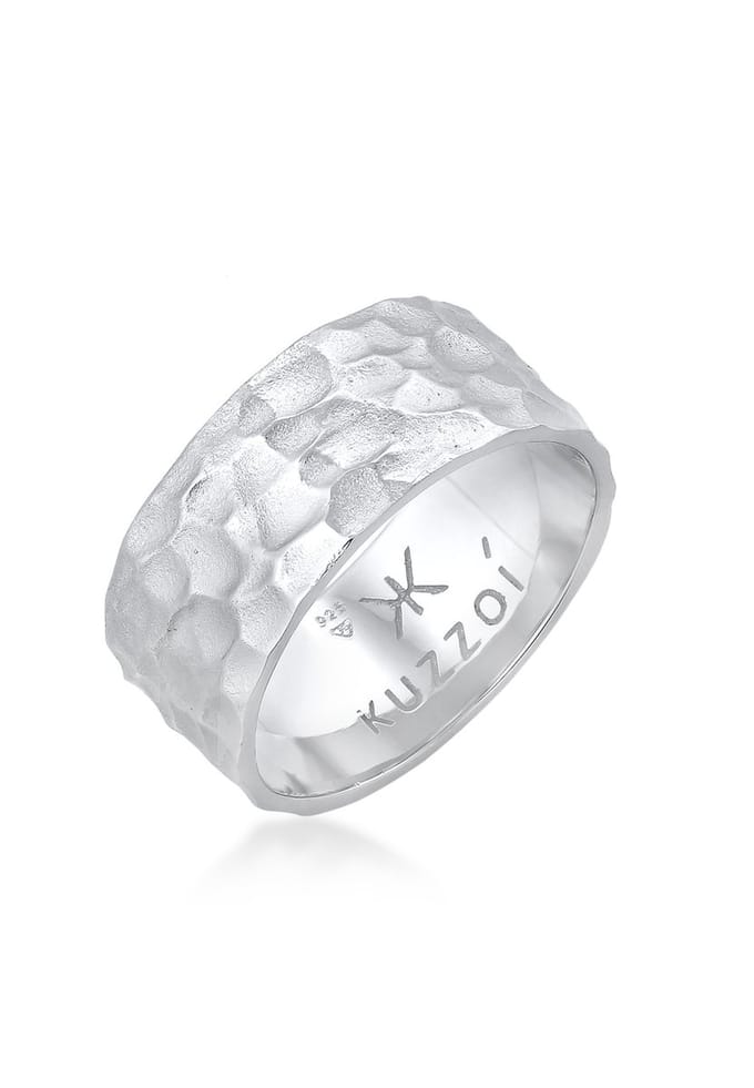 KUZZOI - Ring - Heren Band Ring Hammered Chunky Solid in 925 Sterling Zilver - Heren