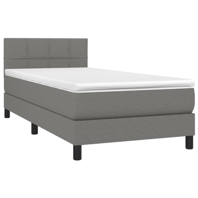 vidaXL - Boxspring - met - matras - en - LED - stof - donkergrijs - 80x200 - cm