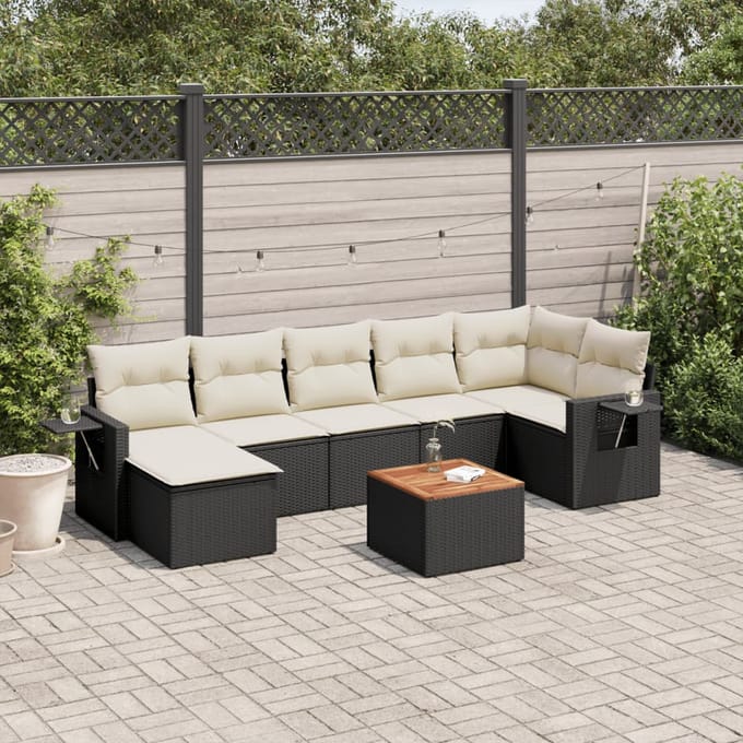 vidaXL - 8-delige - Loungeset - met - kussens - poly - rattan - zwart