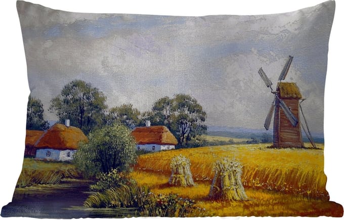 Buitenkussens - Schilderij - Boerderij - Molen - Olieverf - 60x40 cm - Weerbestendig