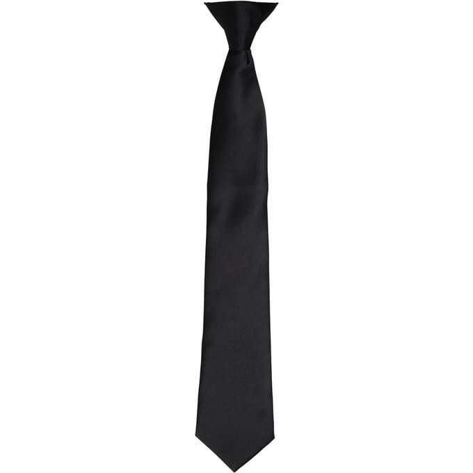 Premier Kleuren Heren Satin Clip Tie (Zwart)