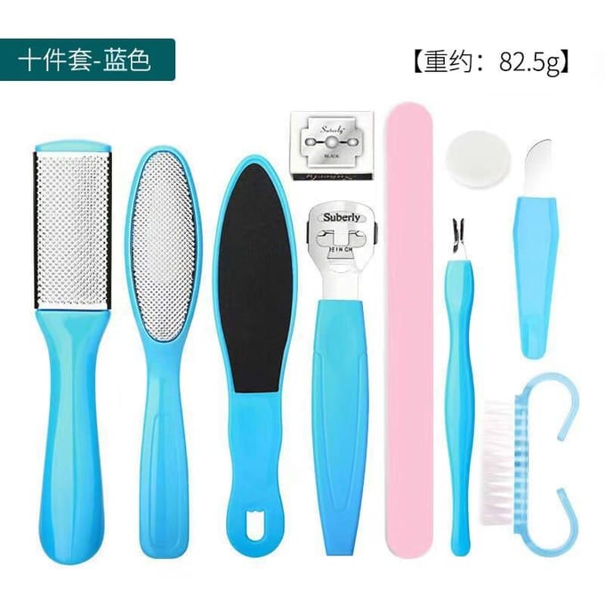 10 stks/set Beroep Pedicure Kit Rasp Voetvijl Eelt Remover Schraper Voetverzorging Tool Kit blauw
