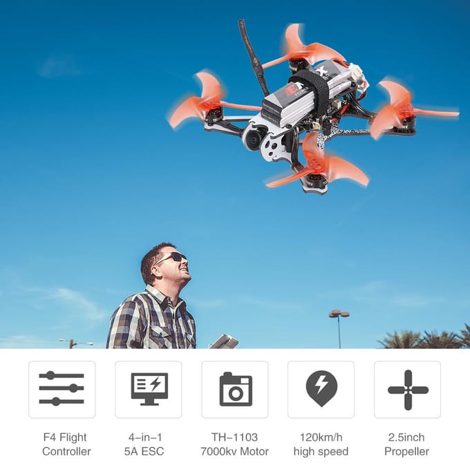 EMAX Tinyhawk II Racing Drone FPV Drone 120 km / u F4 5A ESC borstelloze motor 7000KV RunCam Nano2 zwart