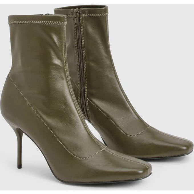 boohoo Dames Sok stretch stiletto laars | Olive | Maat: 3