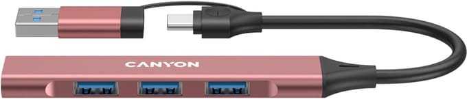 Canyon DS-02 4-in-1 USB-A/C hub, Roze USB hub - 4 - USB 3.0 - Roze