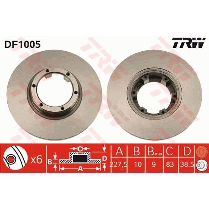 Remschijf TRW DF1005 voorkant, compleet, 1 Stuk