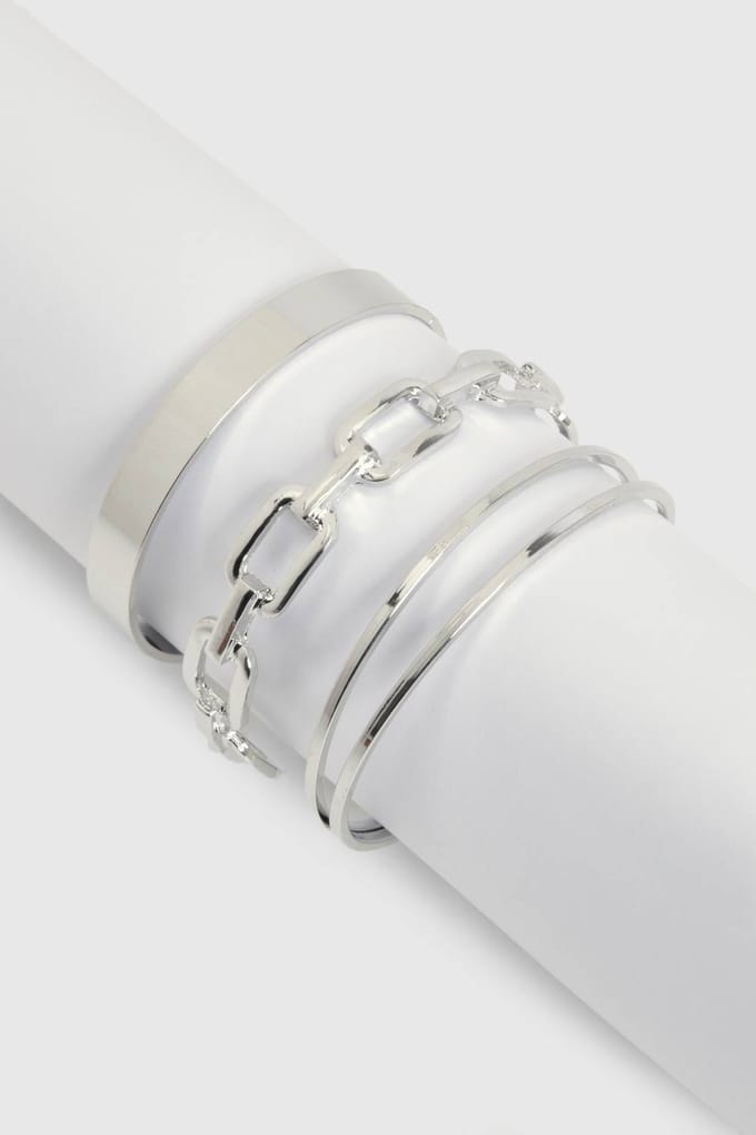 boohoo Dames Chunky bangle armband 3-delige set | Zilver