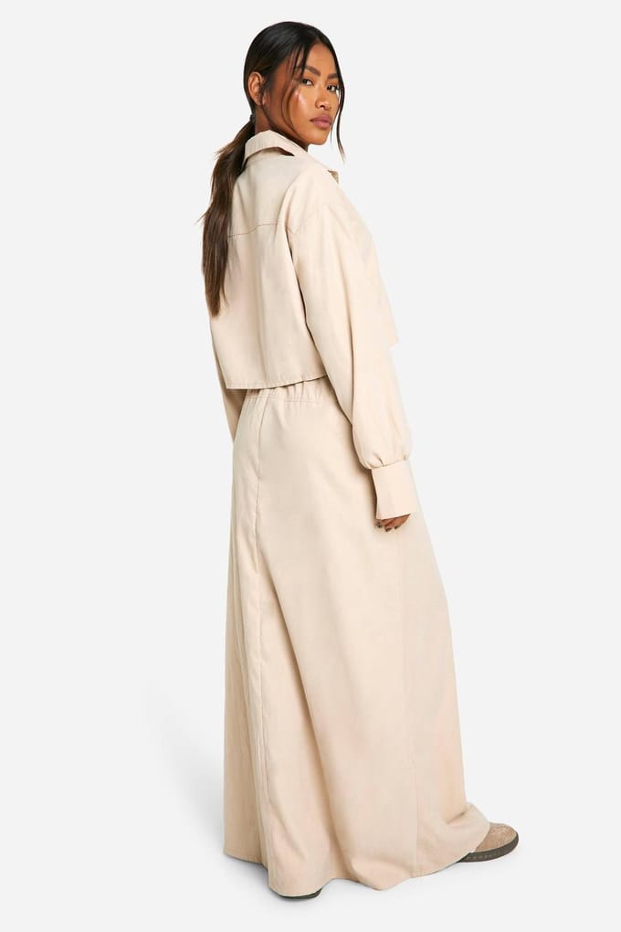 boohoo Dames Soft Touch Trekkoord Taille Maxi-Rok | Stone | Maat: 8