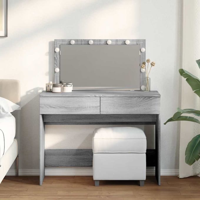 vidaXL - Kaptafel - met - LED-verlichting - 100x40x120 - cm - grijs - sonoma