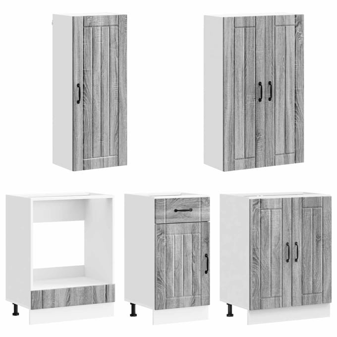vidaXL - Keukenblok - LUCCA - 5 - st - Grijs - Sonoma - Bewerkt - hout
