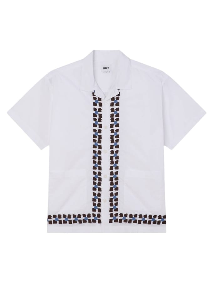 Obey Ruben shirt korte mouwen met Cubaanse kraag - witte multi