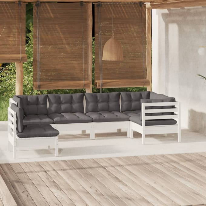 vidaXL - 6-delige - Loungeset - met - kussens - grenenhout - wit
